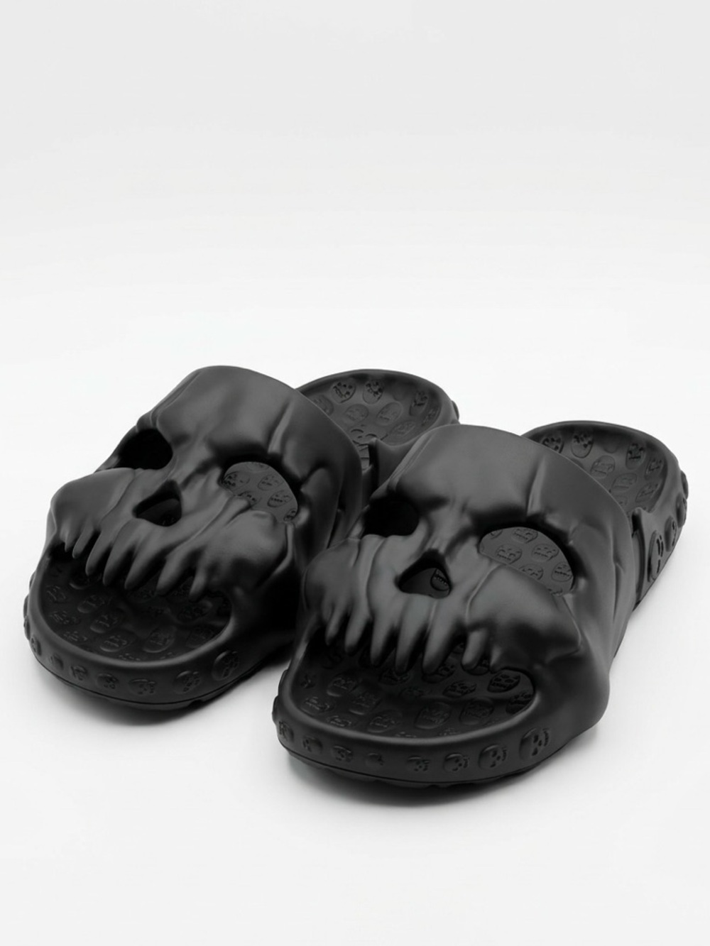 Black 3D Skull Slides Sandals Goth Alt Spooky EU 38-39 US W 8